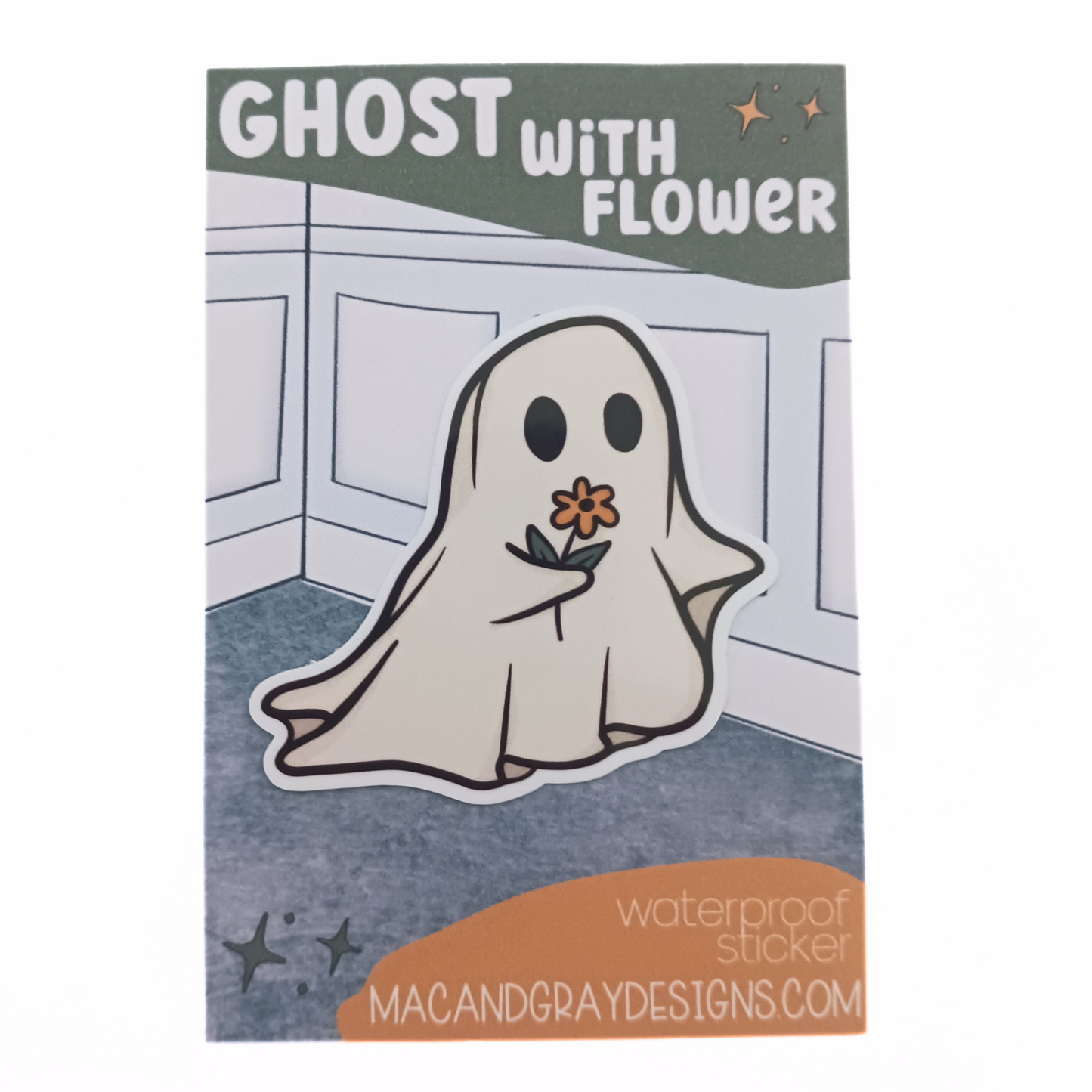 Ghost with Flower | Waterproof Sticker