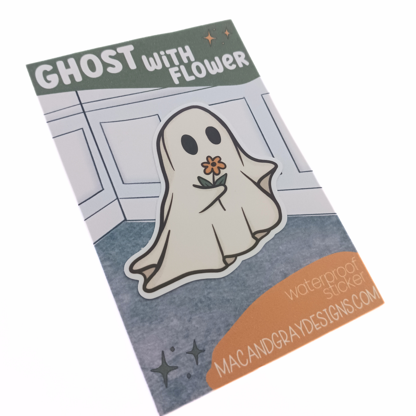 Ghost with Flower | Waterproof Sticker