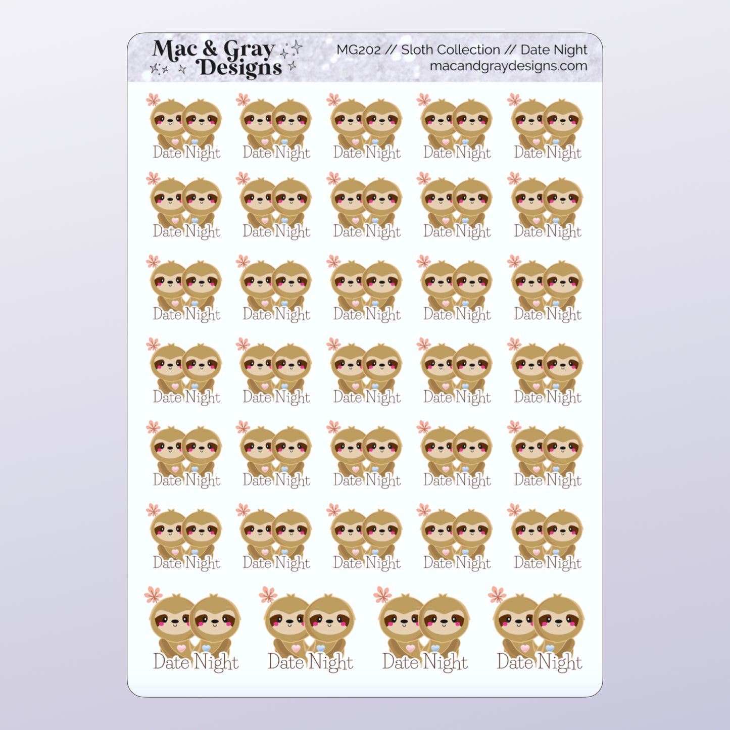 Date Night | Sloth Character Stickers
