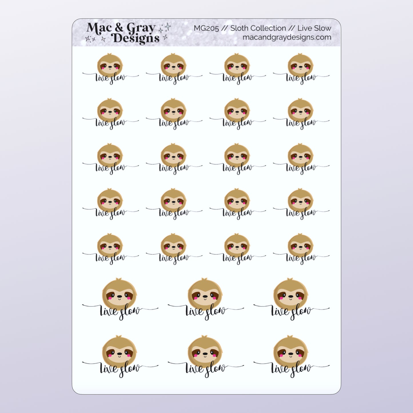 Live Slow | Sloth Character Stickers