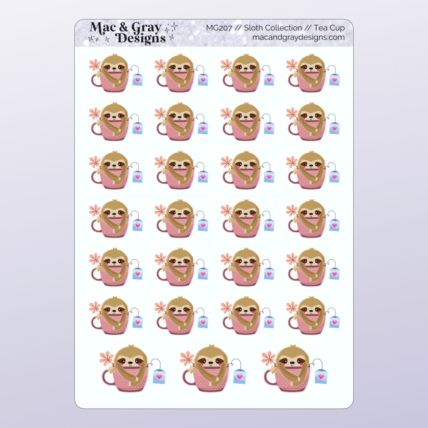 Tea Cup Stickers | Sloth Character Stickers
