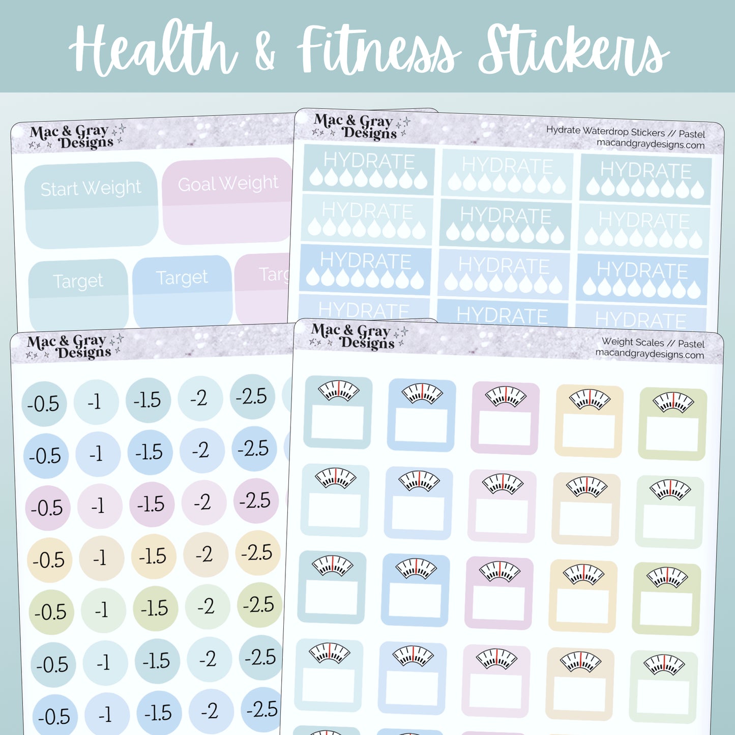 Pastel Weight Loss Stickers | Health & Fitness Stickers