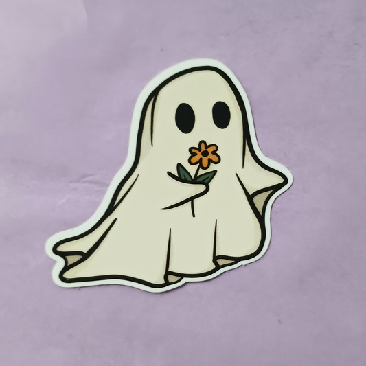 Ghost with Flower - Waterproof Sticker