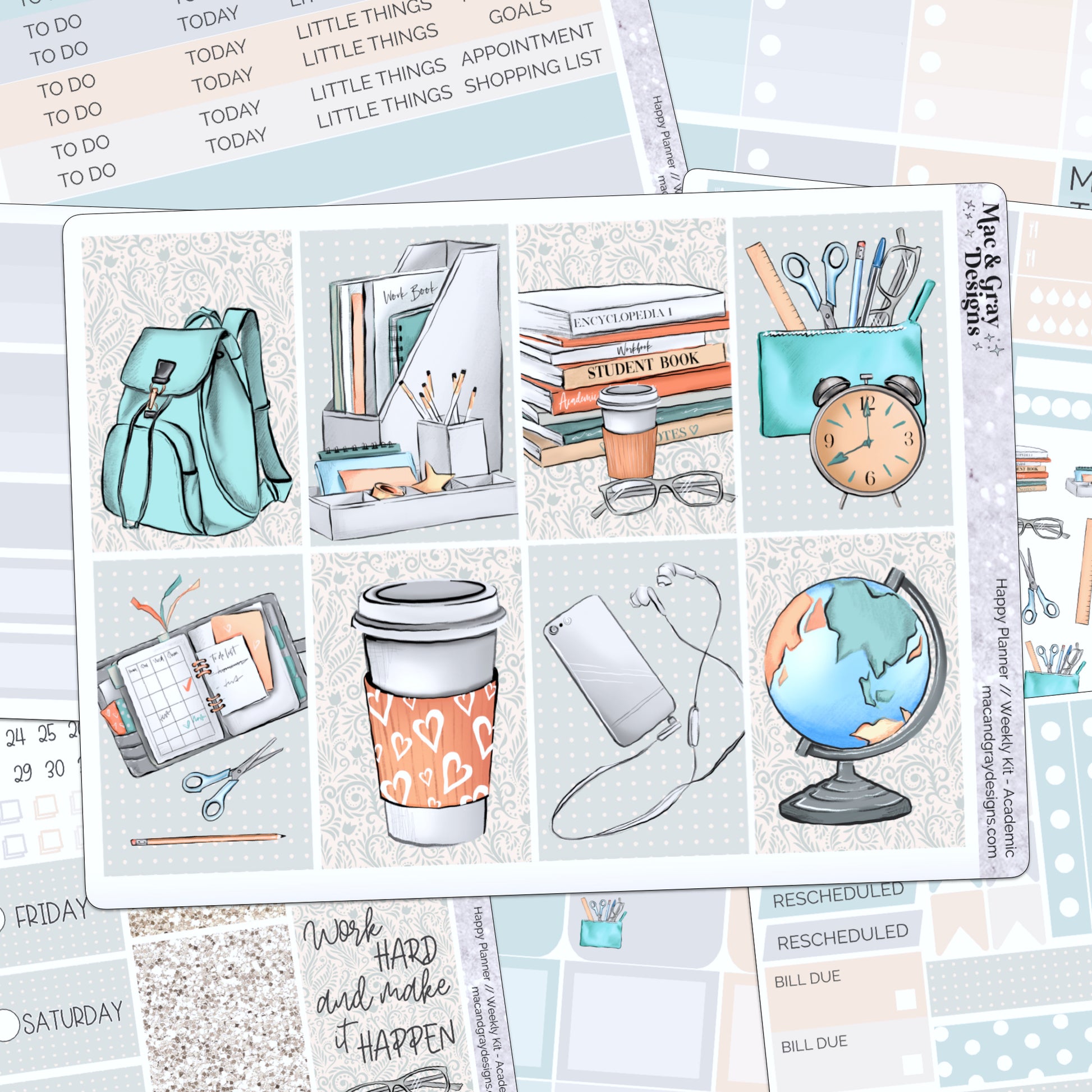 Study // Weekly Sticker Kit - Standard Vertical & Happy Planner