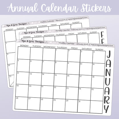 2026 Calendars // Functional Stickers