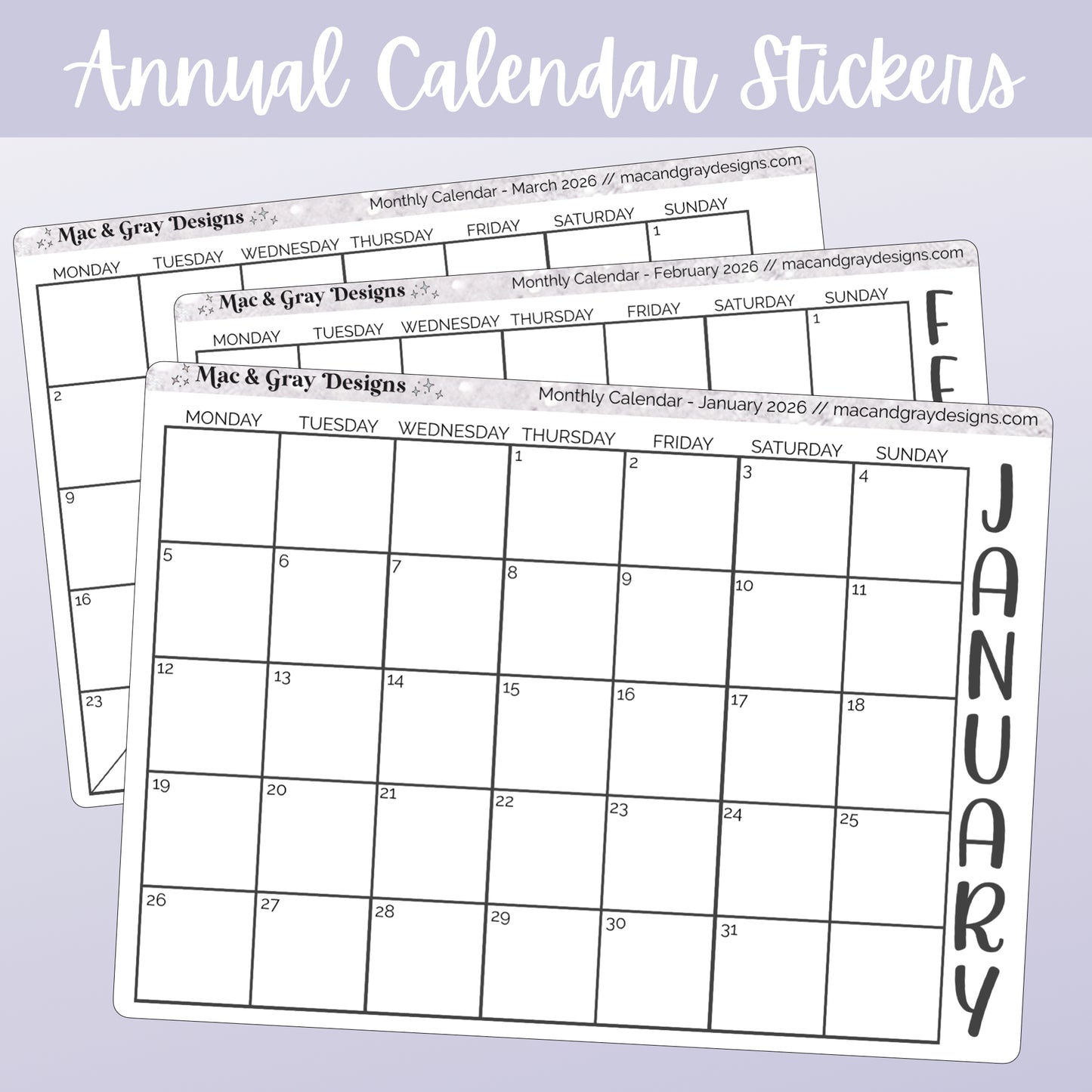 2026 Calendars // Functional Stickers