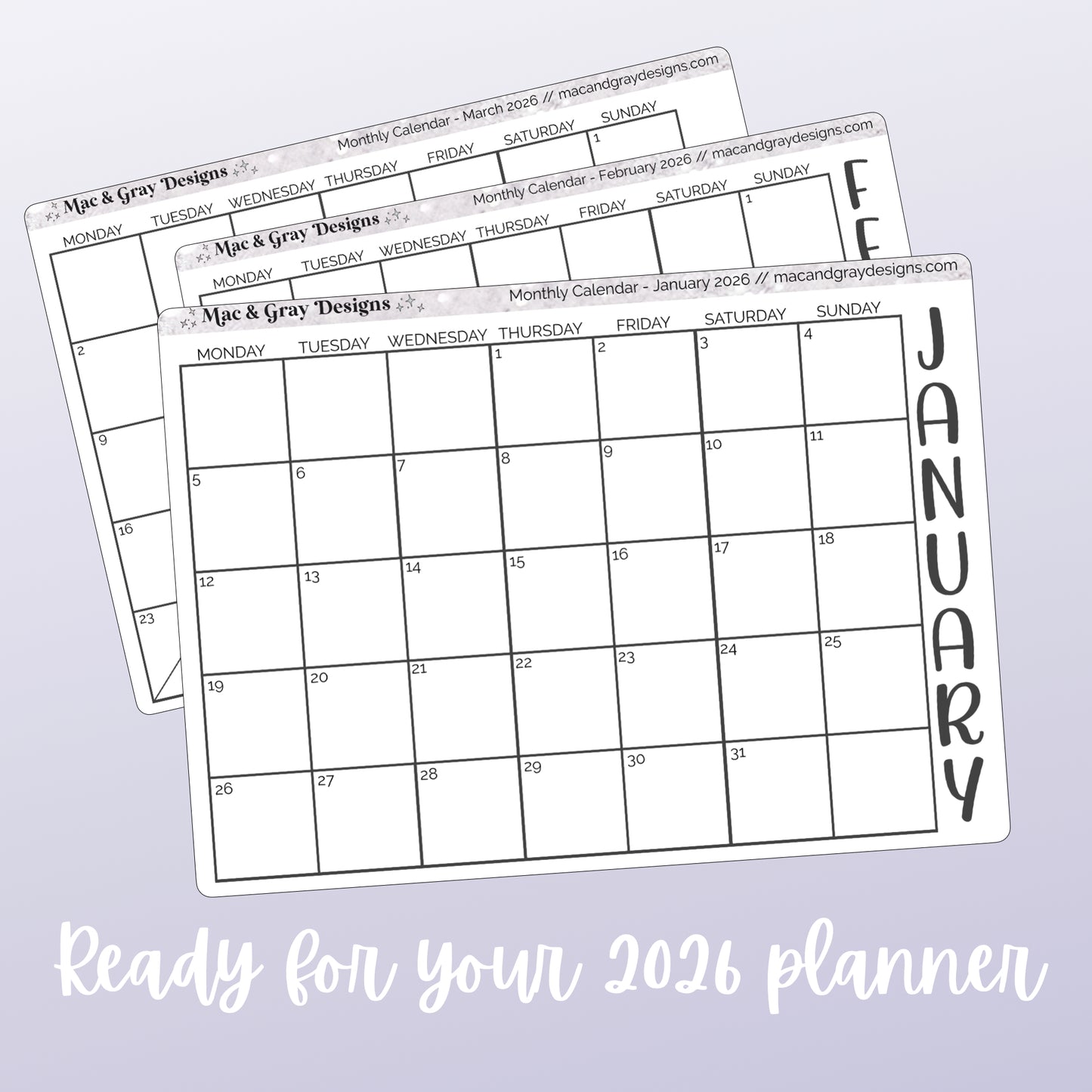 2026 Calendars // Functional Stickers