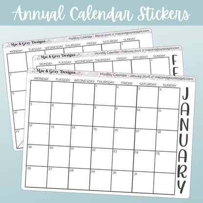2026 Calendars // Functional Stickers