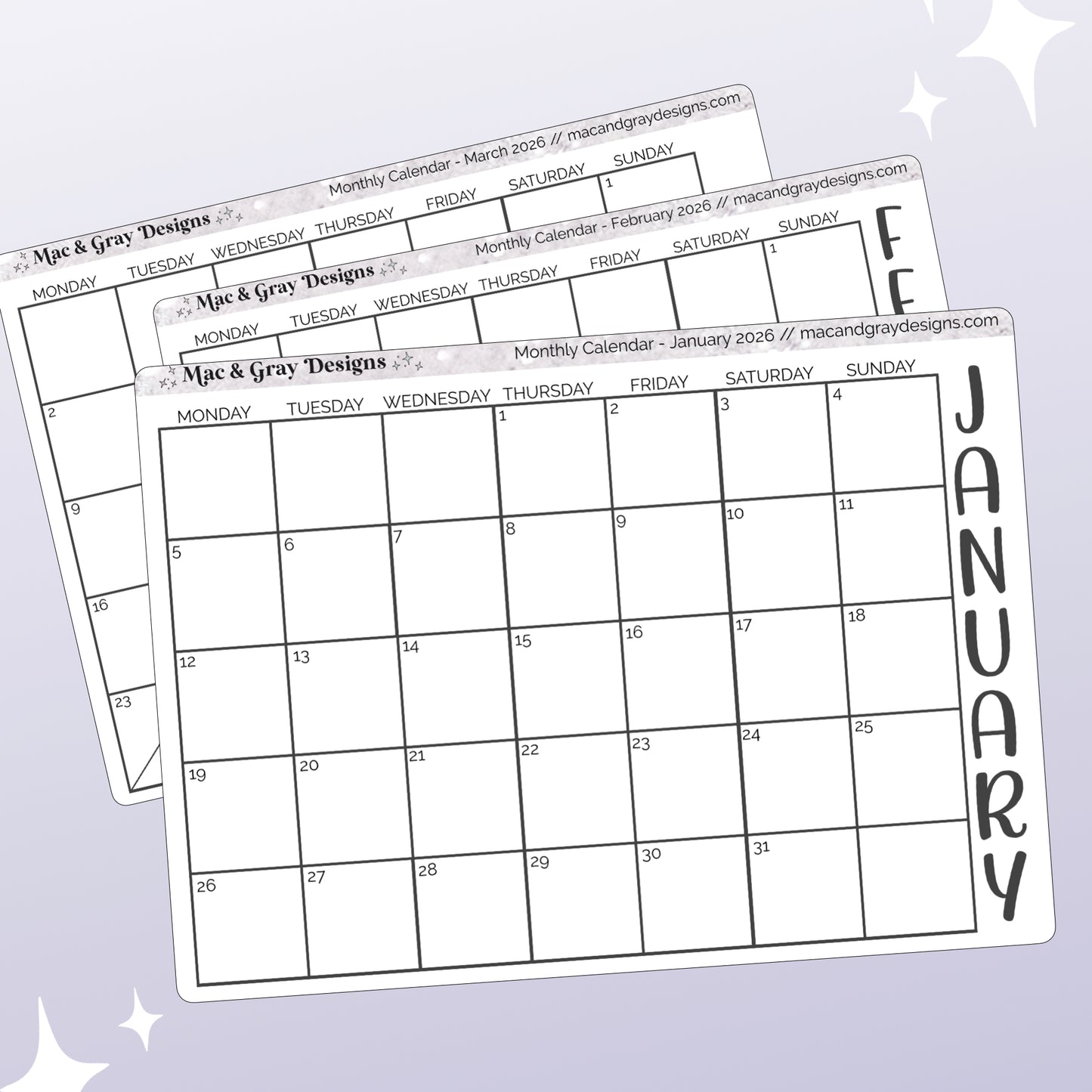 2026 Calendars // Functional Stickers