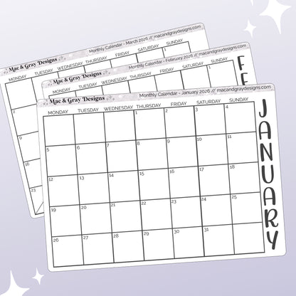 2026 Calendars // Functional Stickers