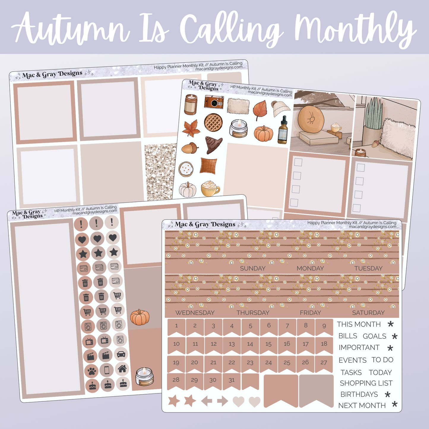 Autumn Is Calling // Any Month Monthly Planner Stickers UK - Standard Vertical, Passion Planner and Happy Planner (Mini, Classic & Big)