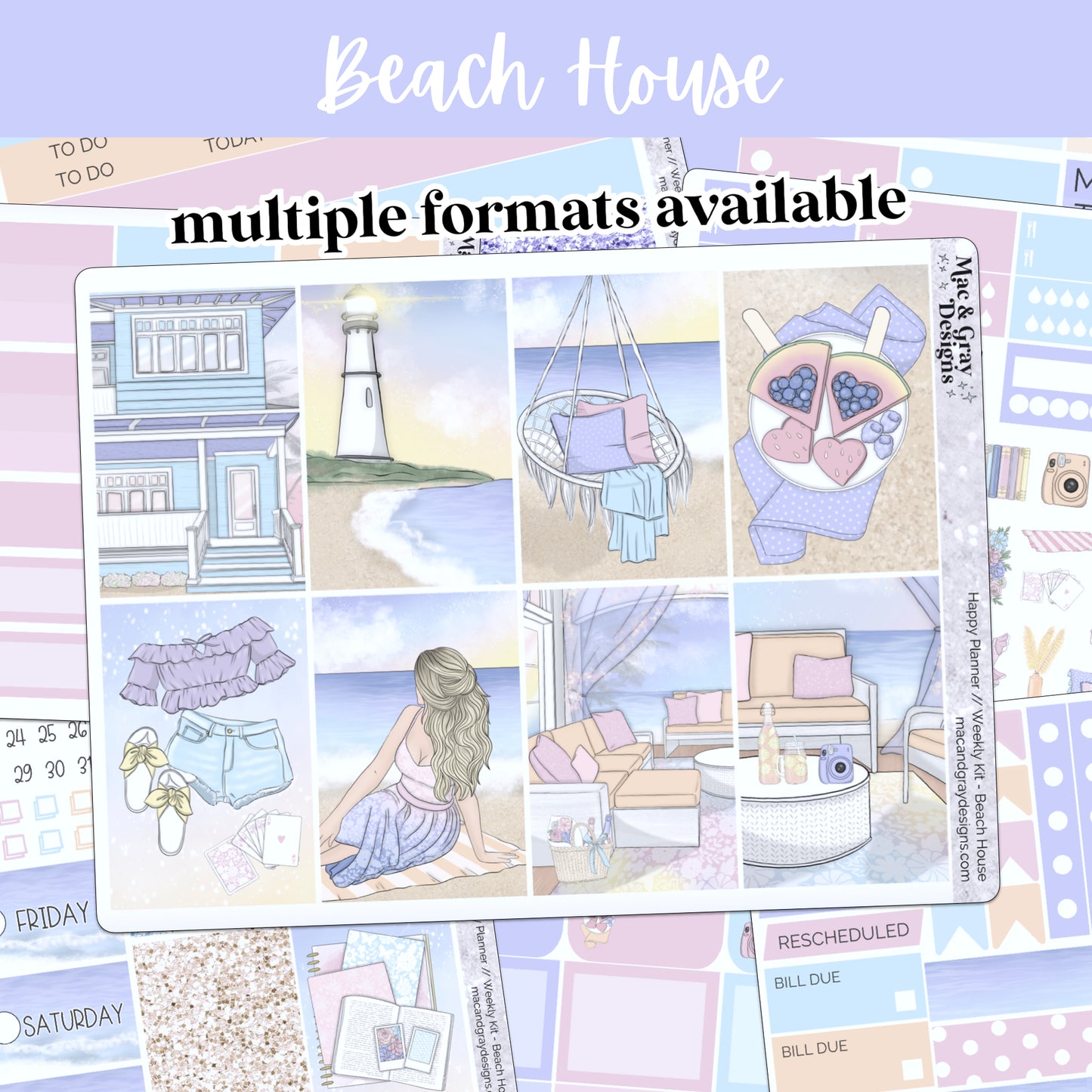 Beach House // Weekly Kit for Standard Vertical Planners, Happy Planner (Mini, Classic, Big), Hobonichi Weeks, Passion Planner & Scrapbooks