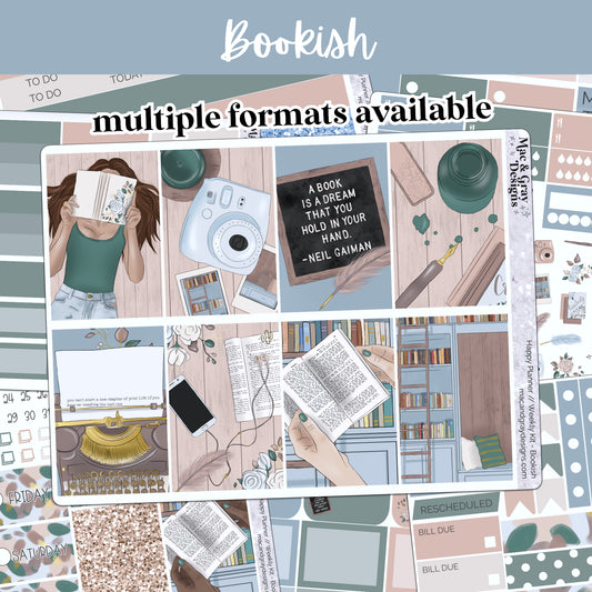 Bookish // Weekly Kit for Standard Vertical Planners, Happy Planner (Mini, Classic, Big), Hobonichi Weeks, Passion Planner & Scrapbooks