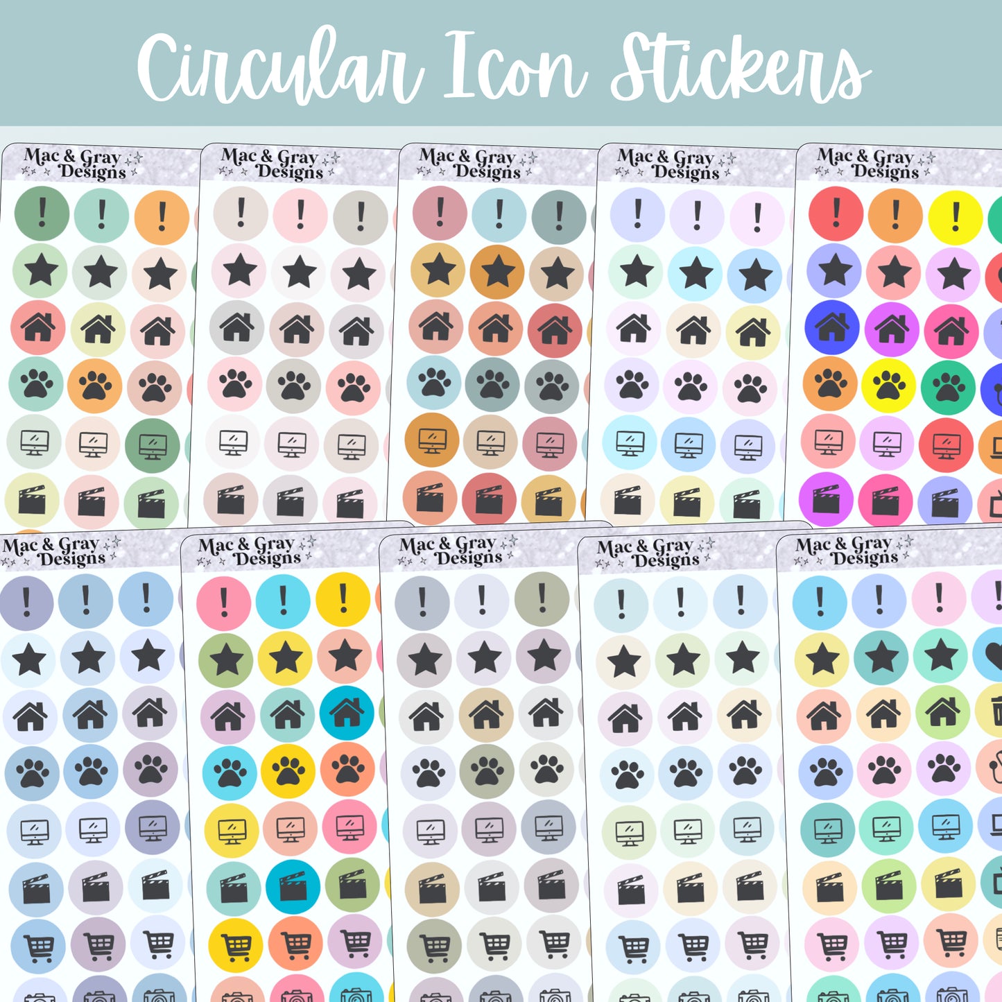 Circular Icon Stickers // Planner Sticker Essentials