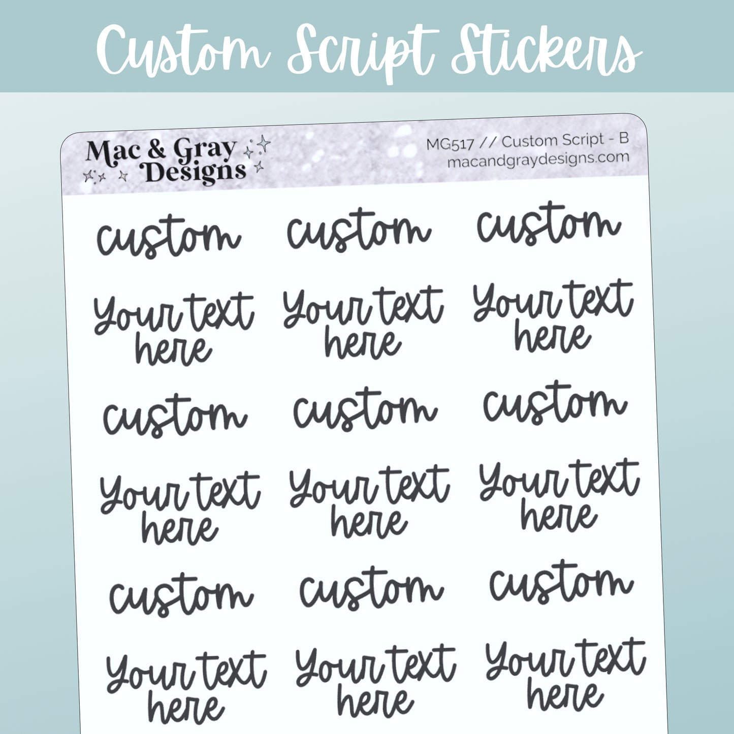 Custom Script Stickers (Style B) // Personalised Script Stickers, Make Your Own Quote Stickers