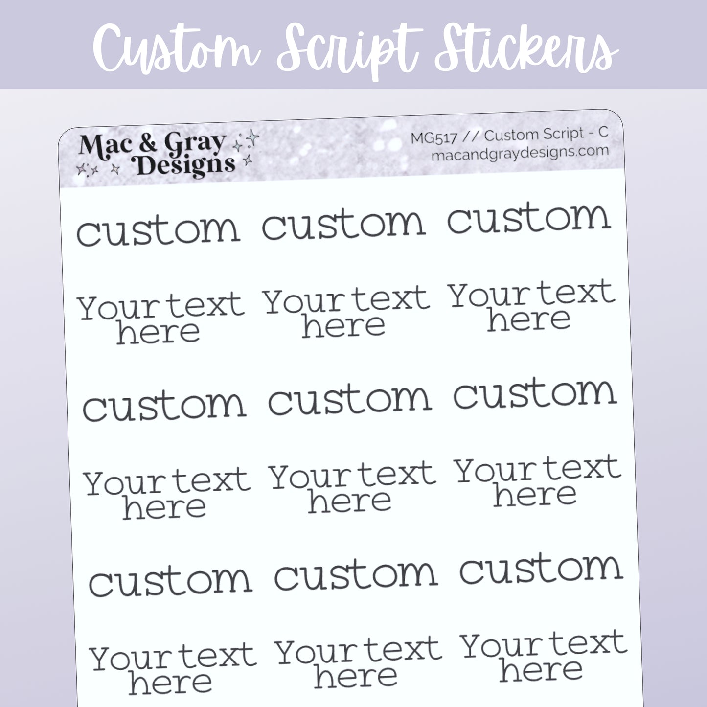 Custom Script Stickers (Style C) // Personalised Script Stickers, Make Your Own Quote Stickers