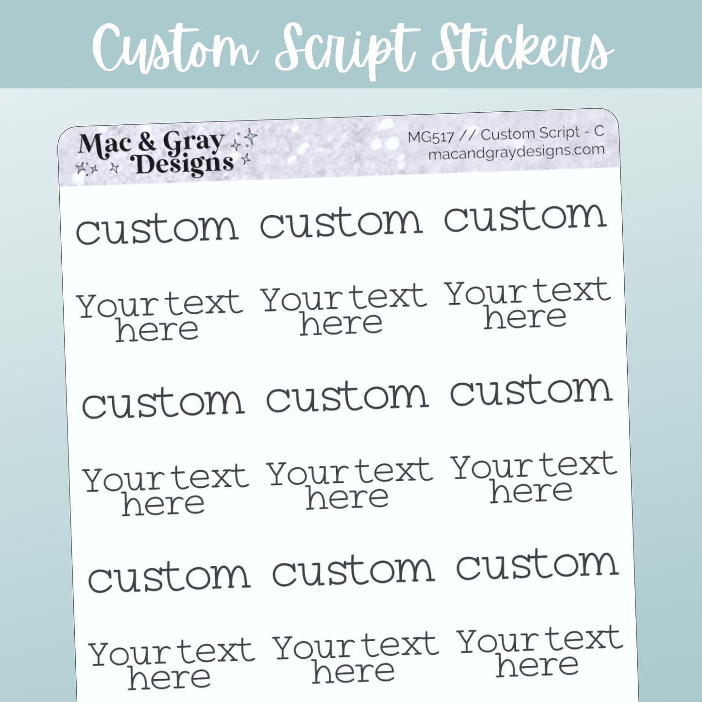 Custom Script Stickers (Style C) // Personalised Script Stickers, Make Your Own Quote Stickers