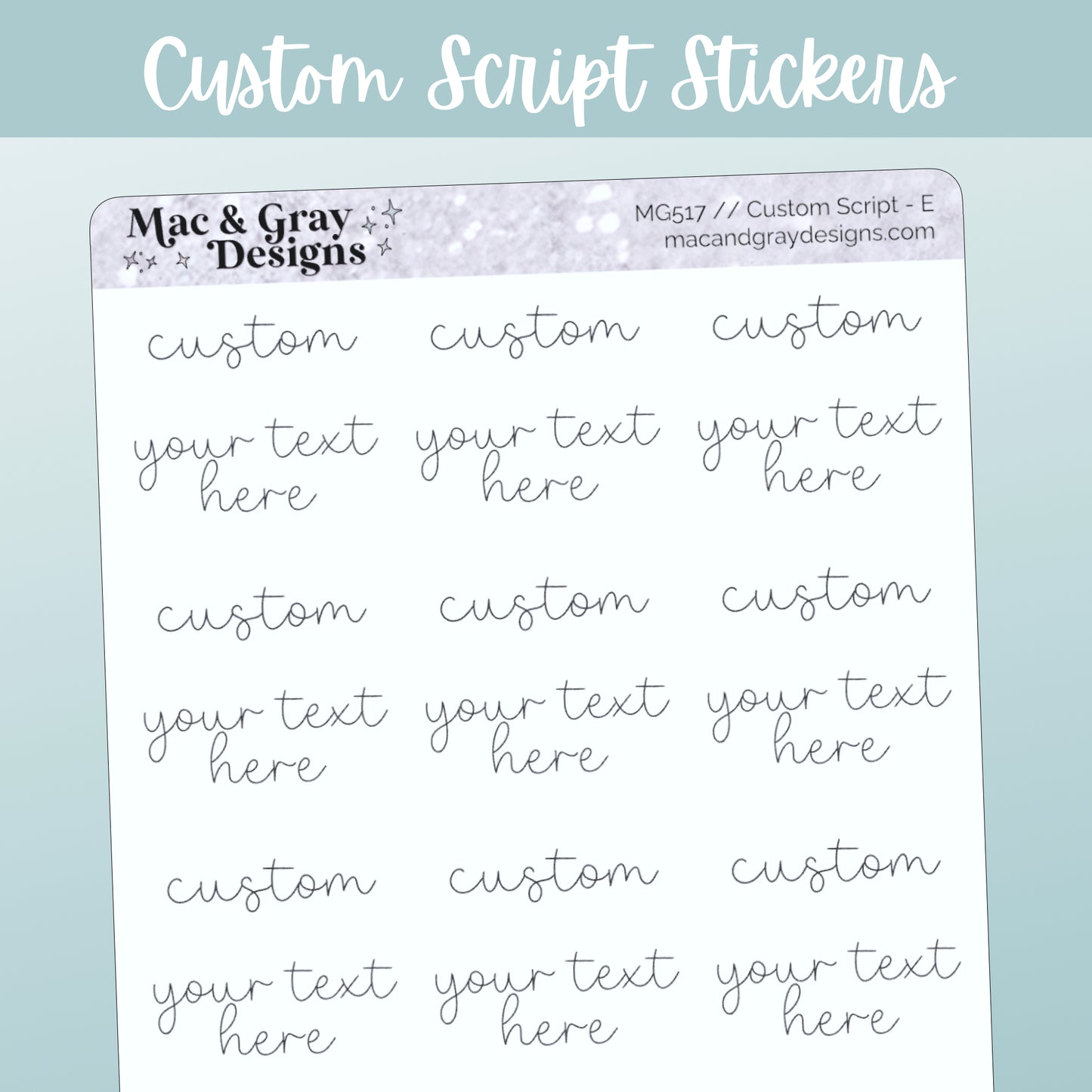 Custom Script Stickers (Style E) // Personalised Script Stickers, Make Your Own Quote Stickers