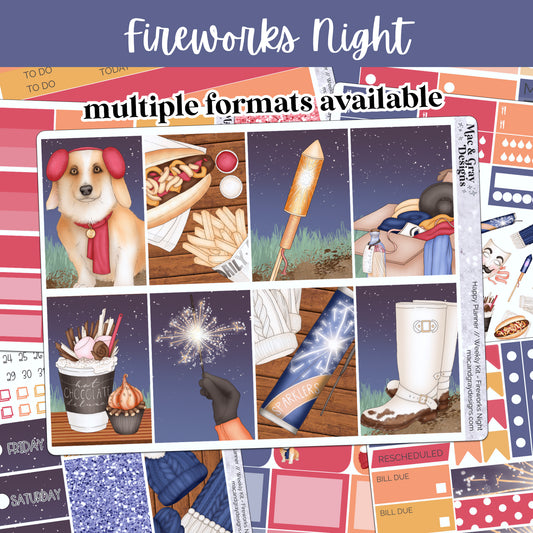 Fireworks Night // Weekly Kit for Standard Vertical Planners, Happy Planner (Mini, Classic, Big), Hobonichi Weeks, Passion Planner & Scrapbooks