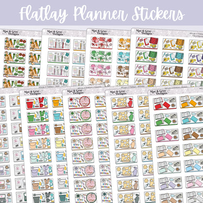 Flatlay Stickers // Baking, Birthday, Books, Cleaning, Desk, Meal Prep, Planner, Presents, Sick Day