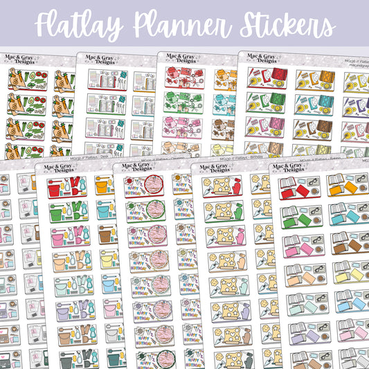 Flatlay Stickers // Baking, Birthday, Books, Cleaning, Desk, Meal Prep, Planner, Presents, Sick Day