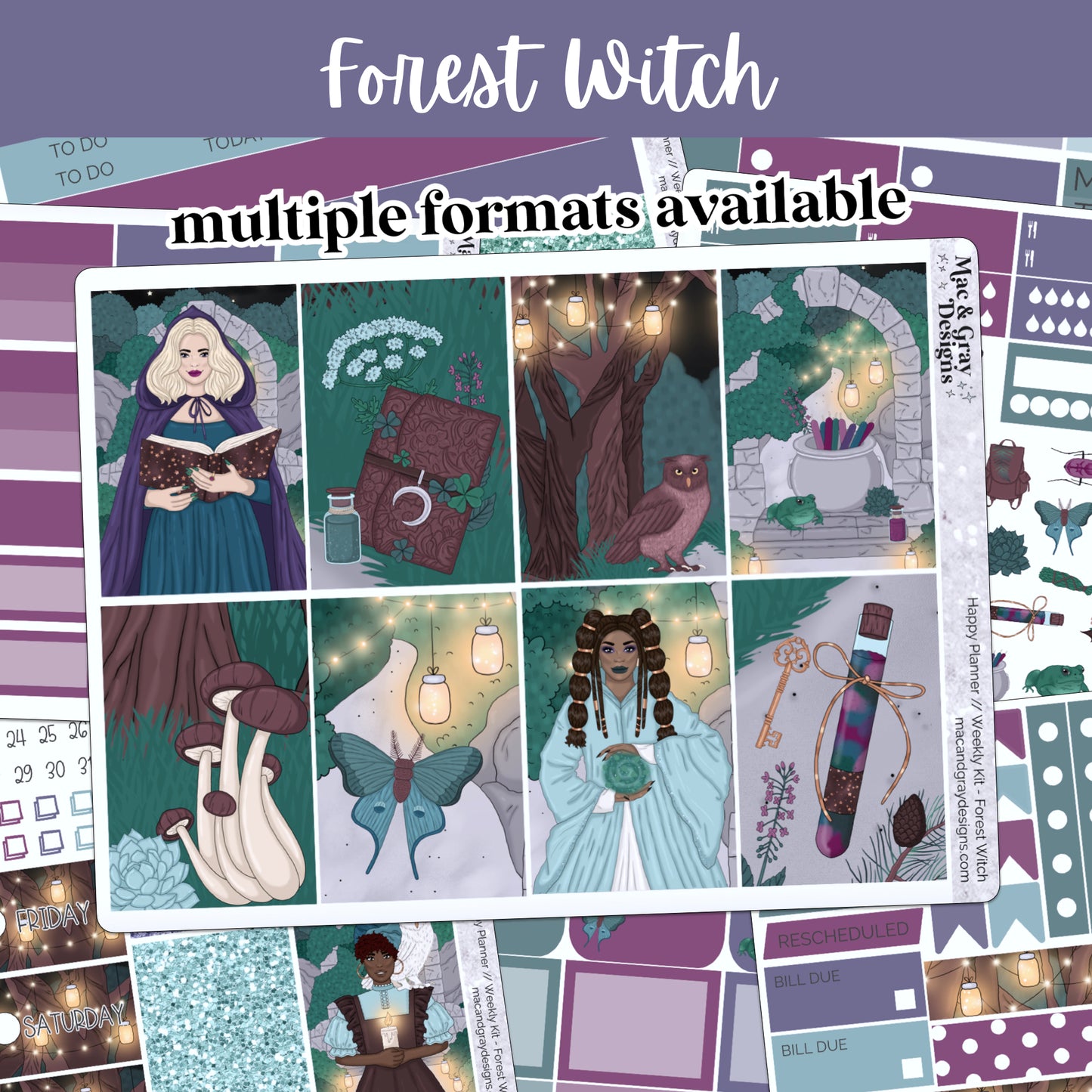 Forest Witch // Weekly Kit for Standard Vertical Planners, Happy Planner (Mini, Classic, Big), Hobonichi Weeks, Passion Planner & Scrapbooks