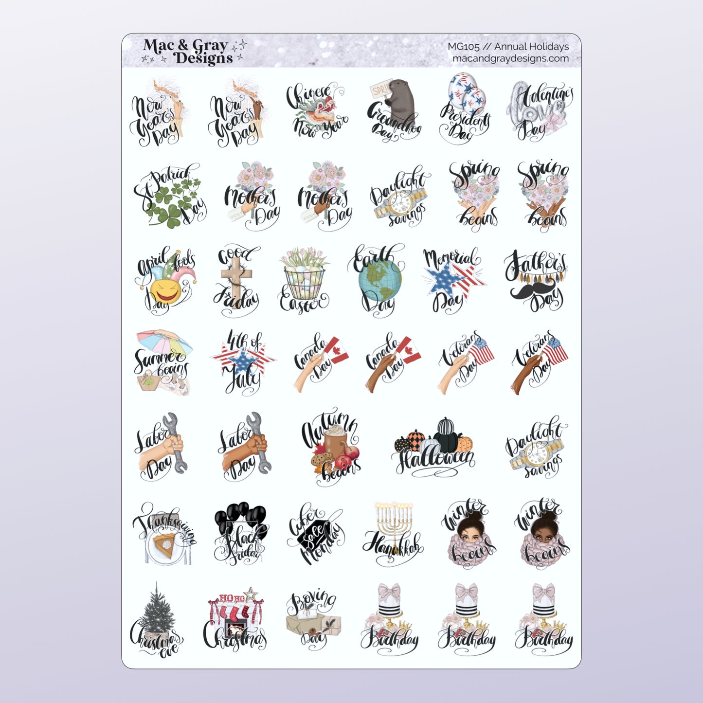 Annual Holidays // Functional Journal Stickers