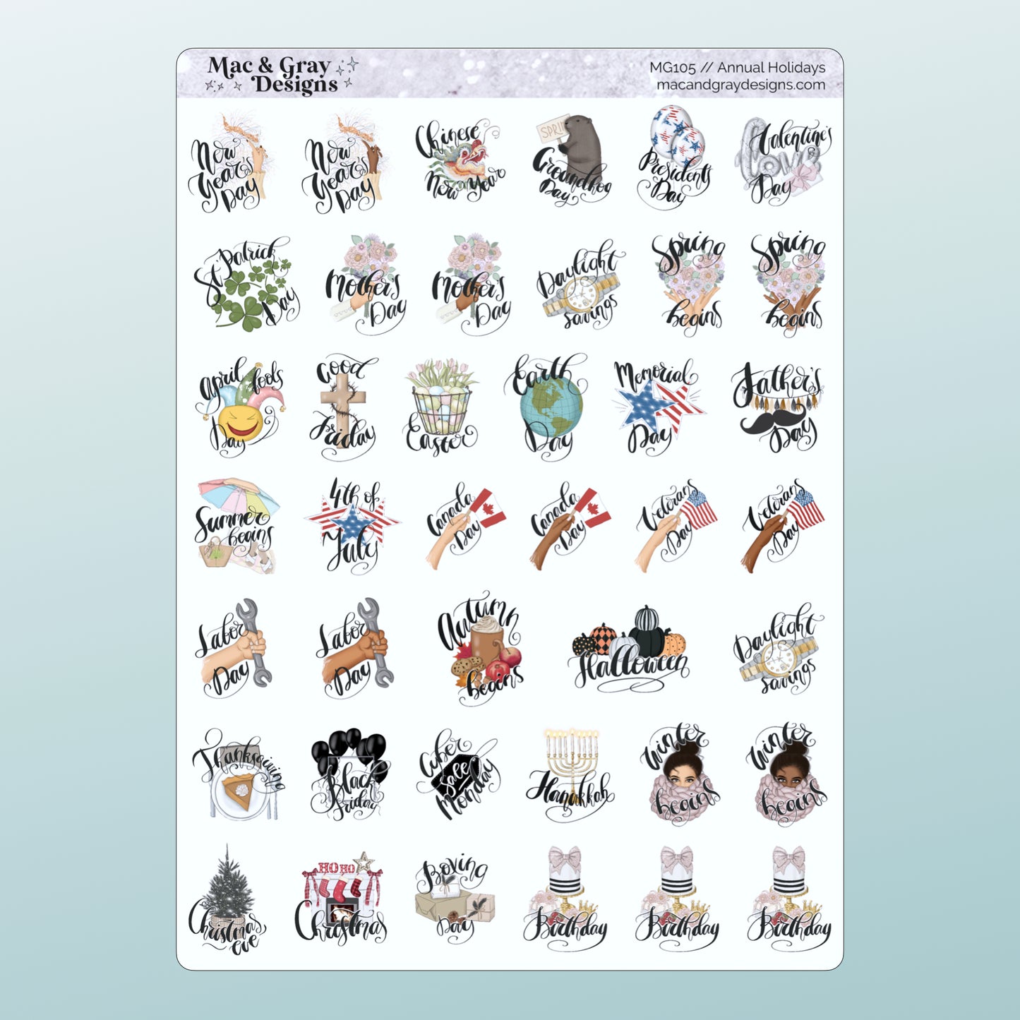 Annual Holidays // Functional Journal Stickers