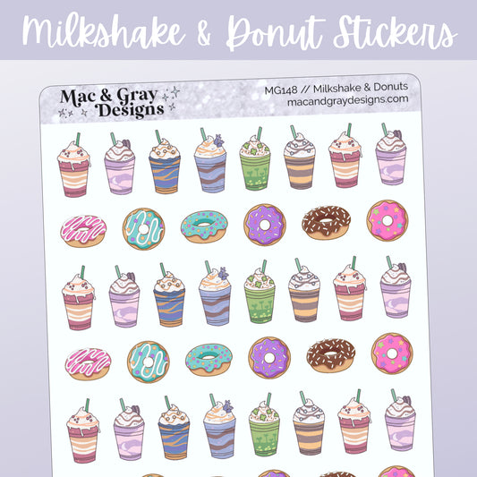 Milkshake & Donut Stickers // Functional Planner Stickers