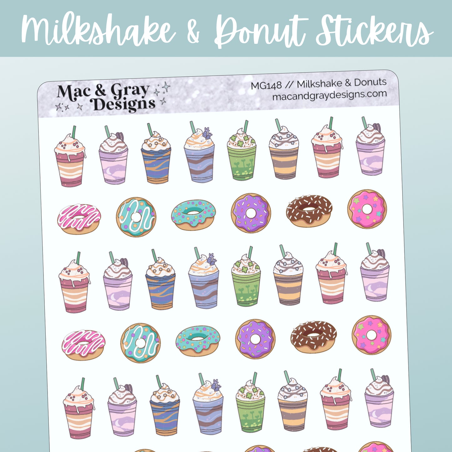 Milkshake & Donut Stickers // Functional Planner Stickers