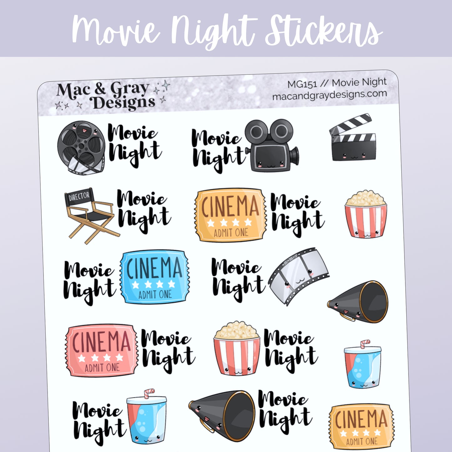 Movie Night Stickers // Functional Stickers