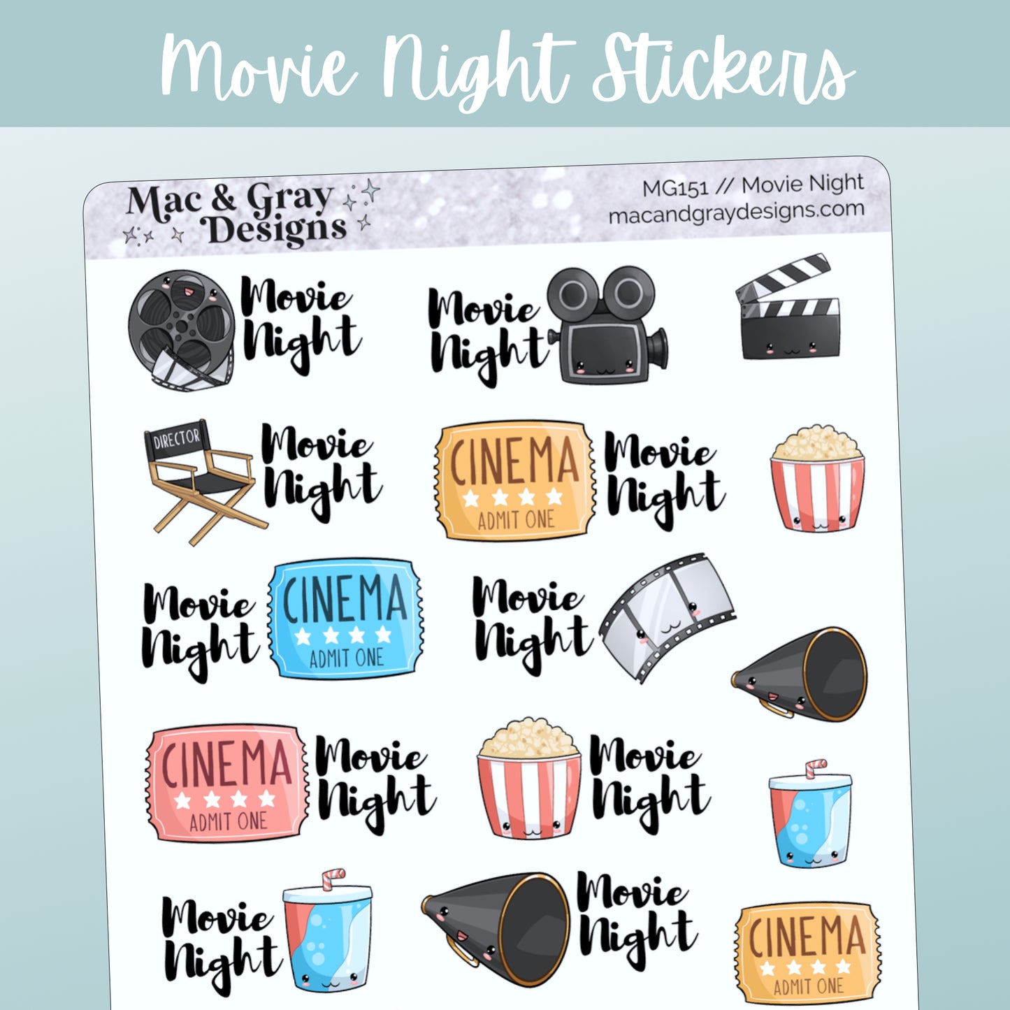 Movie Night Stickers // Functional Stickers