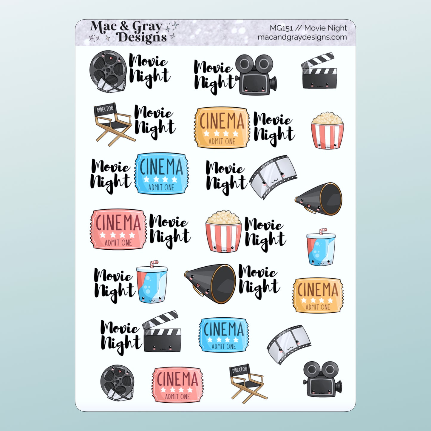 Movie Night Stickers // Functional Stickers