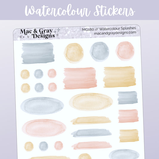 Watercolour Paint Splash Stickers // Deco & Journalling Stickers