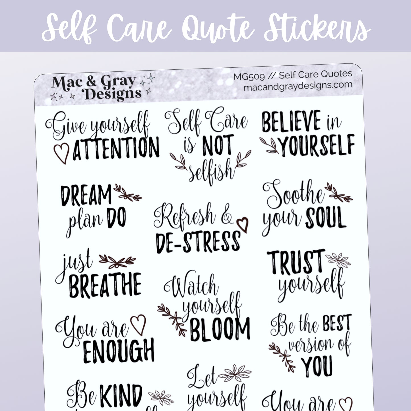 Self Care Quotes // Script Stickers