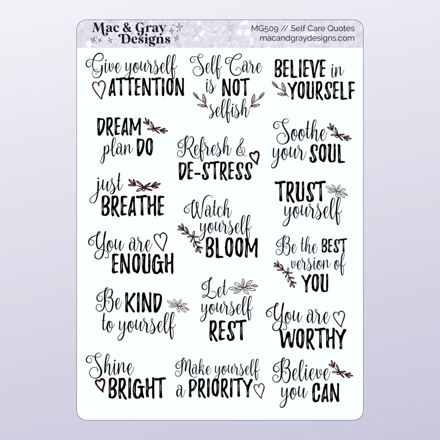 Self Care Quotes // Script Stickers