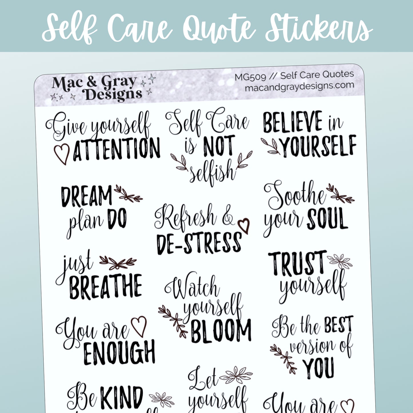 Self Care Quotes // Script Stickers