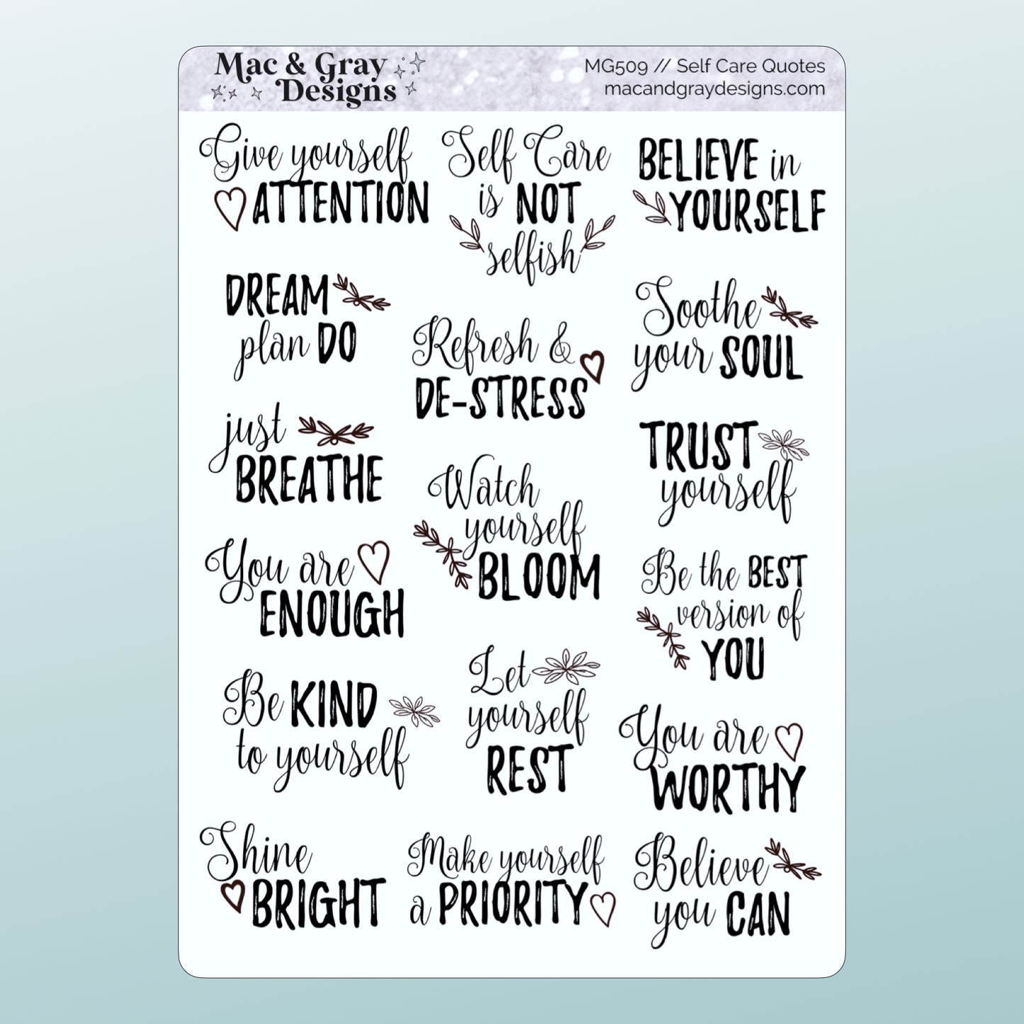 Self Care Quotes // Script Stickers