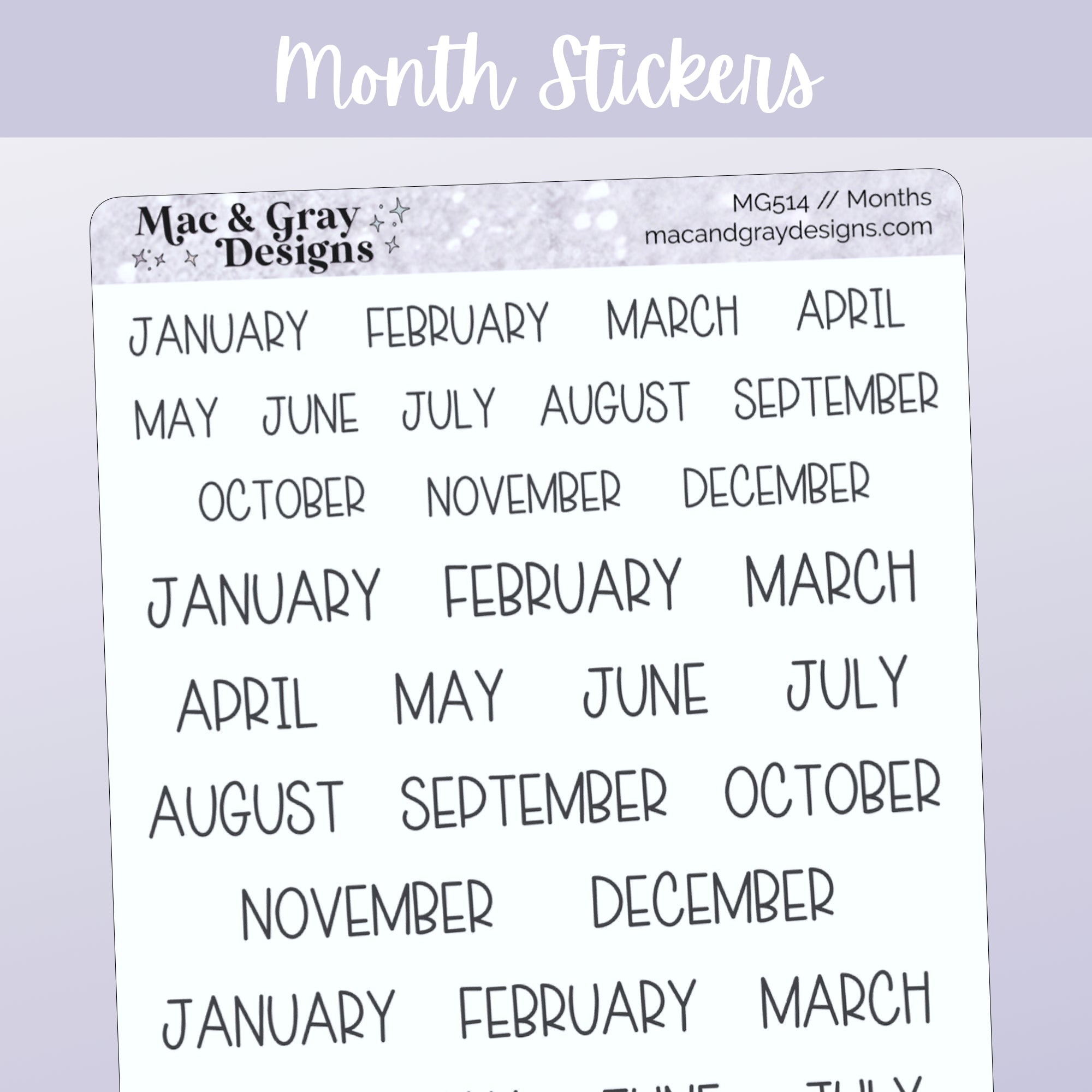 Month Stickers // Script Stickers – macandgraydesigns