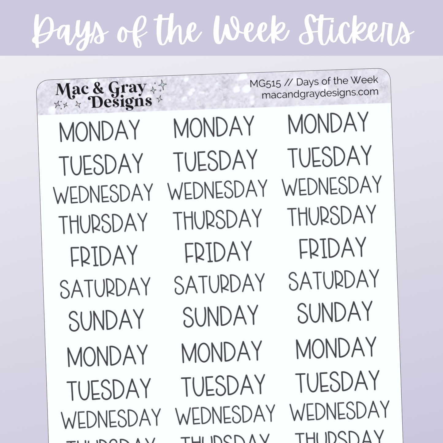 Days of the Week Stickers