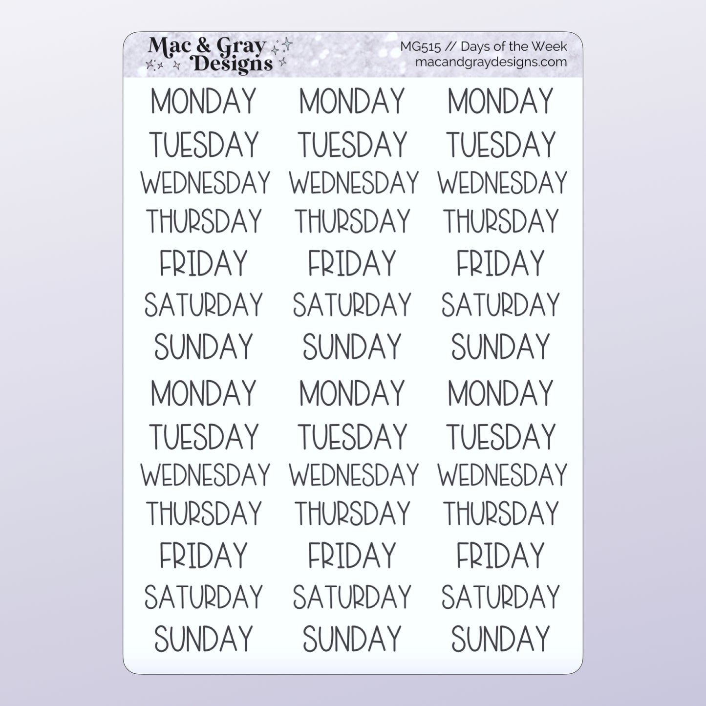 Days of the Week Stickers