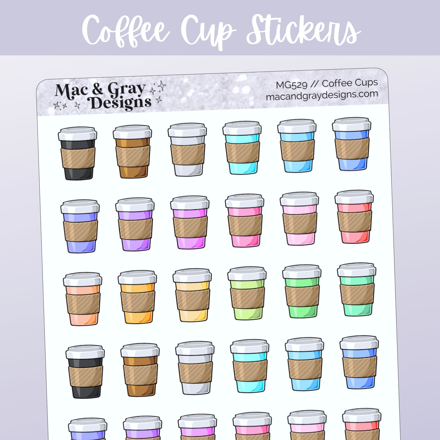 Coffee Cups // Rainbow Functional Stickers