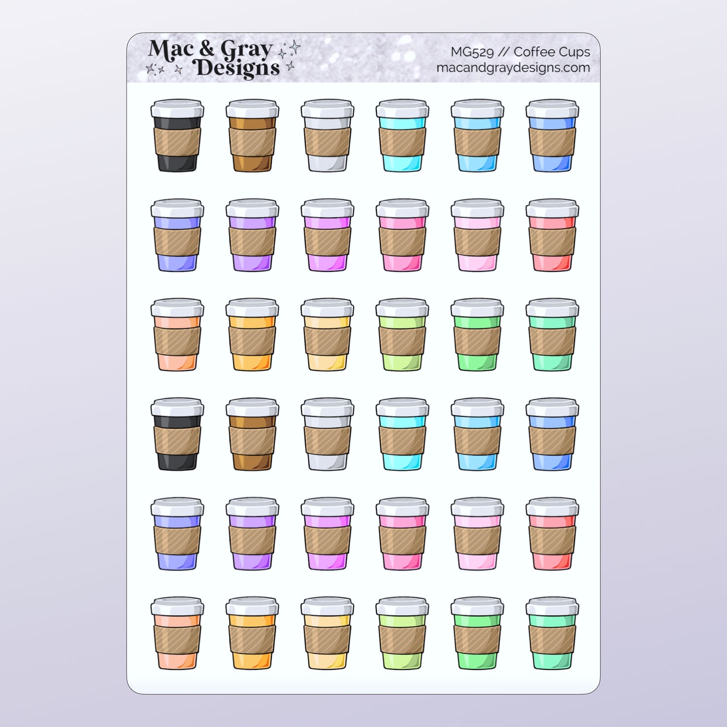 Coffee Cups // Rainbow Functional Stickers