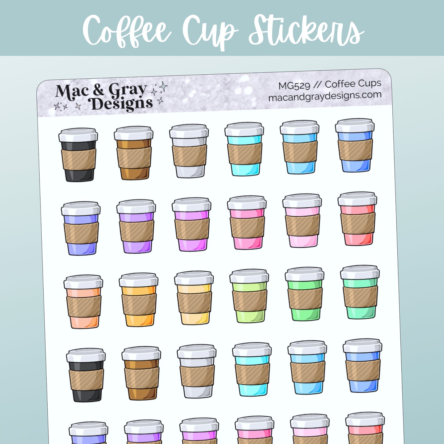 Coffee Cups // Rainbow Functional Stickers