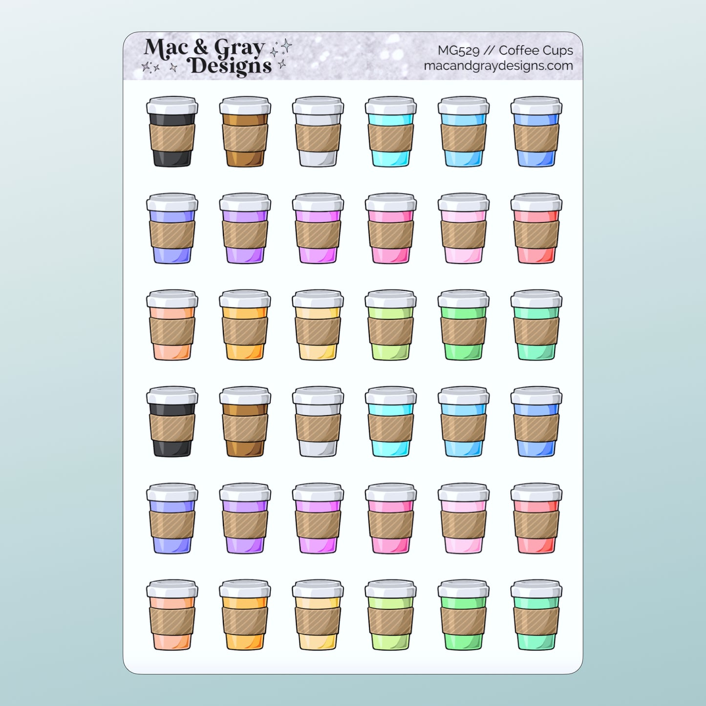 Coffee Cups // Rainbow Functional Stickers