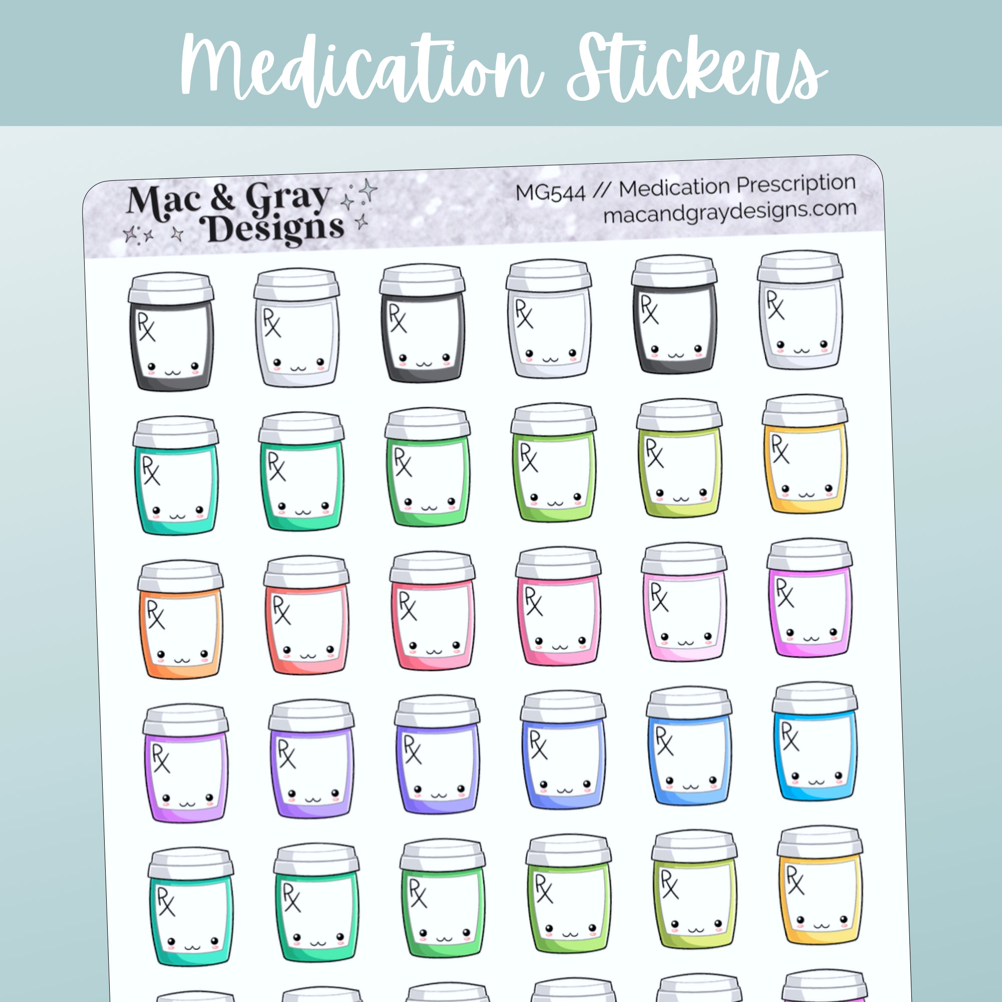 Medication File Sticker Medication Prescription // Rainbow Functional Stickers for Planners ...