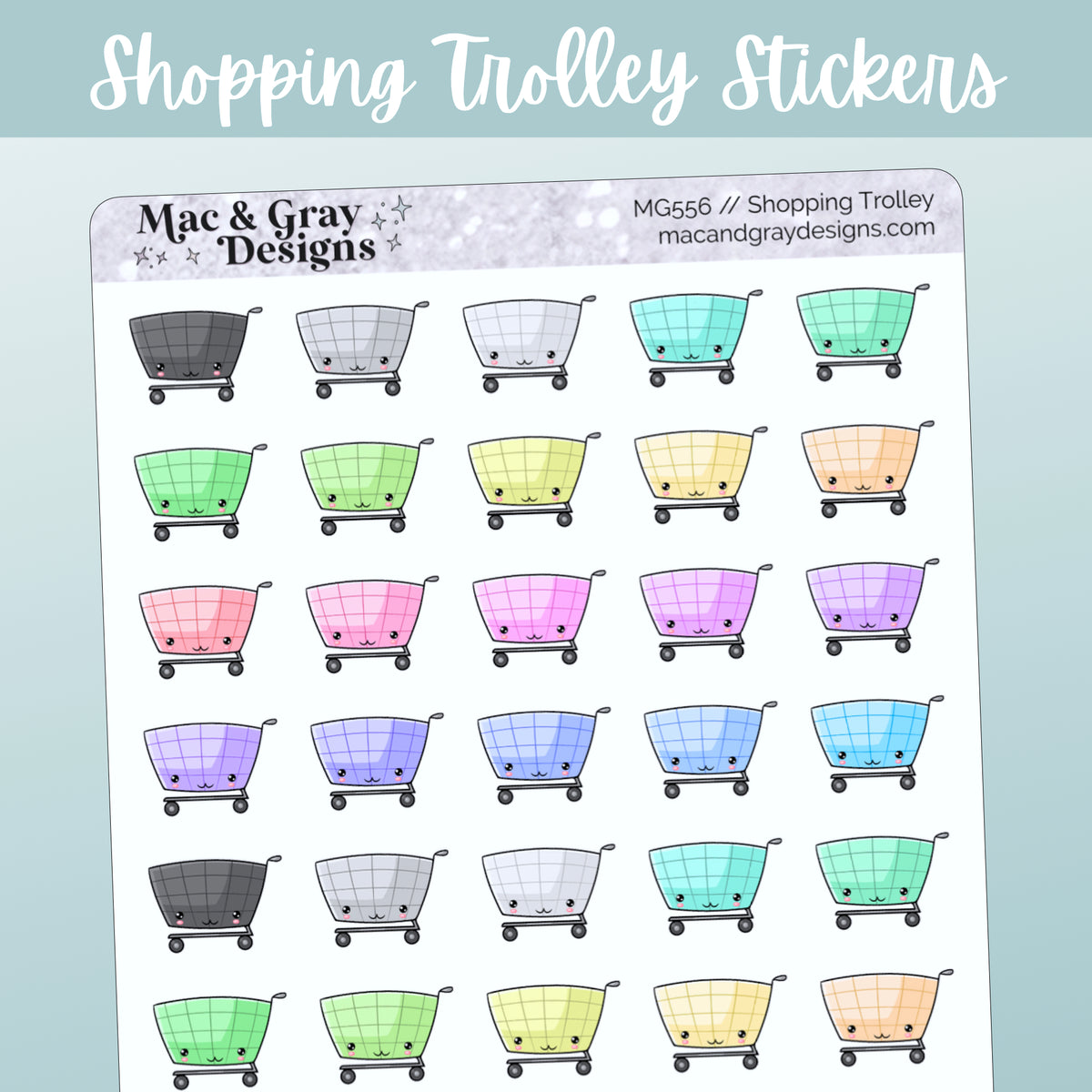 Small Trolley Sticker Shopping Trolley // Rainbow Functional Stickers for Planners & Journals ...