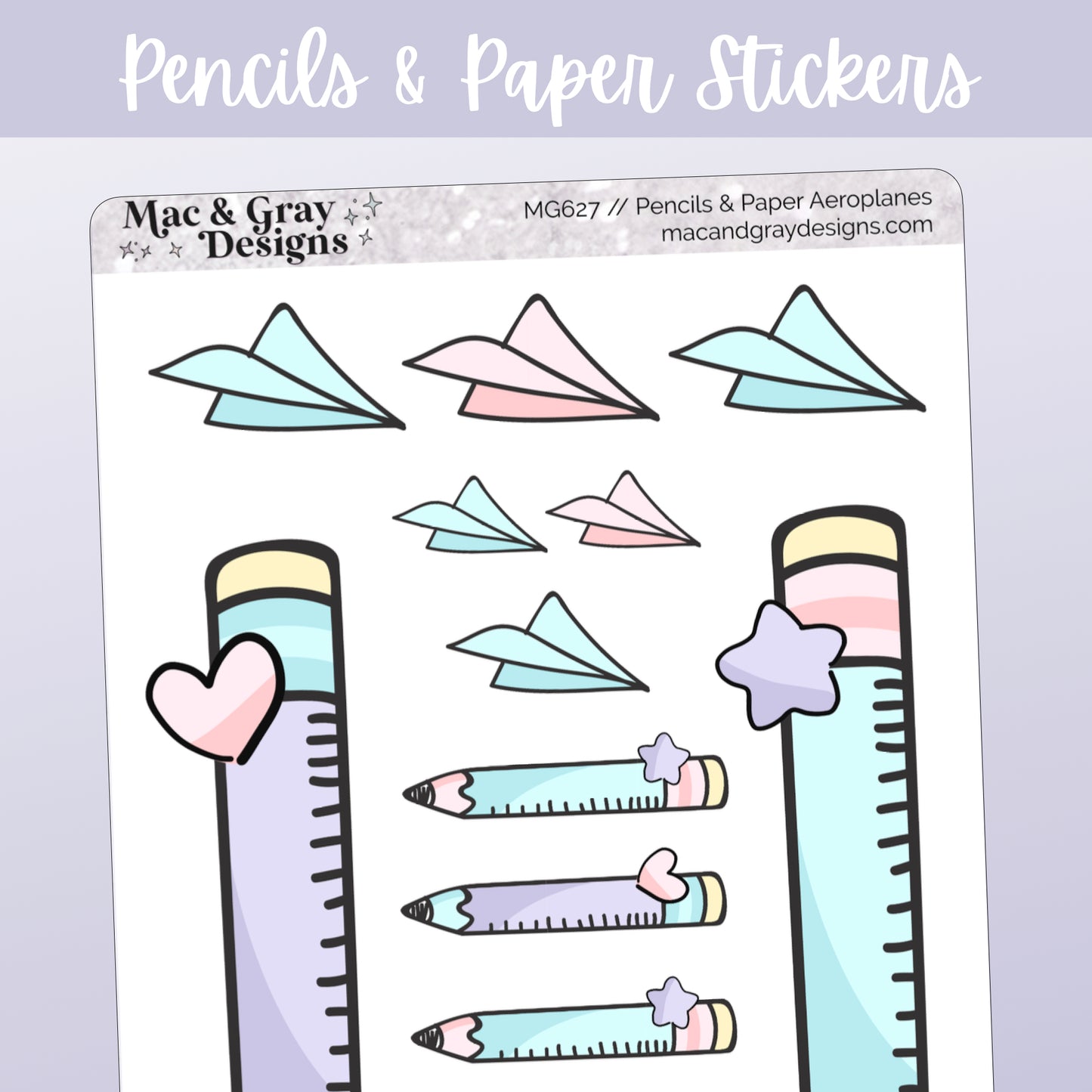 Pencils & Paper Aeroplanes // Deco & Journalling Stickers