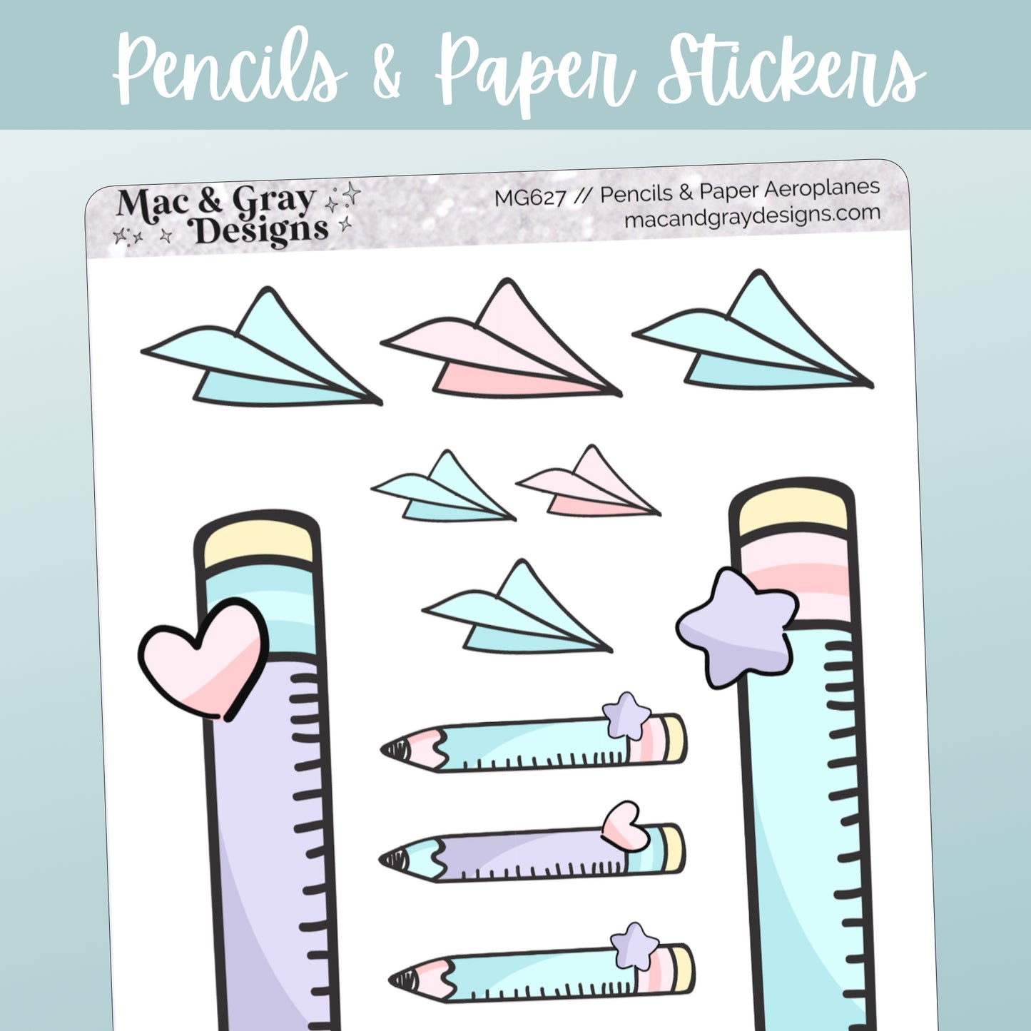 Pencils & Paper Aeroplanes // Deco & Journalling Stickers