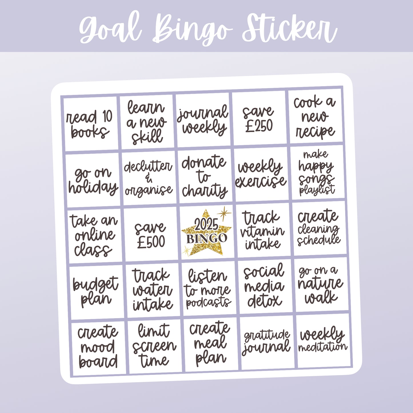 Personalised 2025 Goal Bingo Sticker